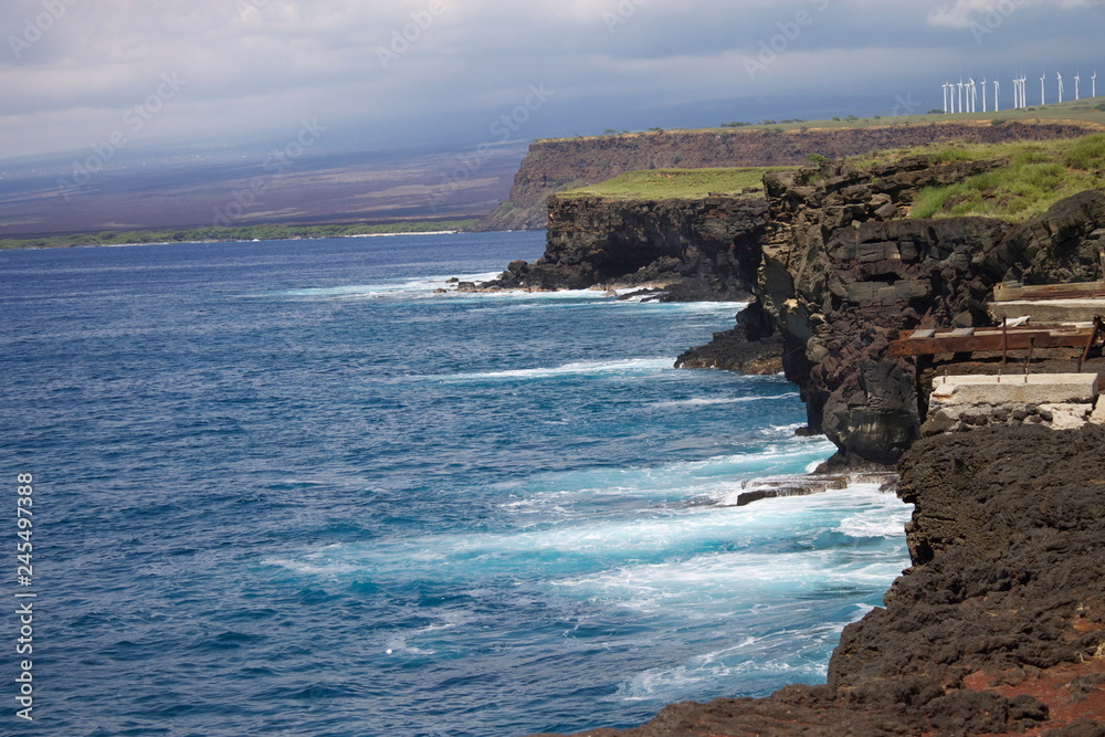 Cliffs on the coastline near green sands beach, Hawaii