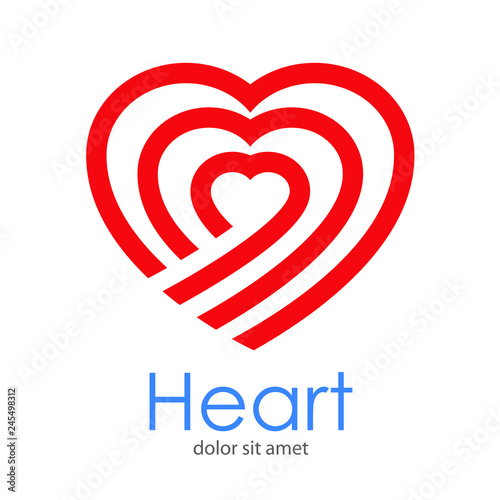 Logotipo abstracto con texto Heart con corazón lineal concéntrico en color rojo