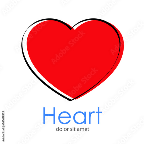 Logotipo abstracto con texto Heart con corazón lineal en negro y relleno en rojo