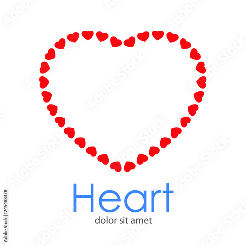 Logotipo abstracto con texto Heart con corazones formando el borde de un corazón en color rojo