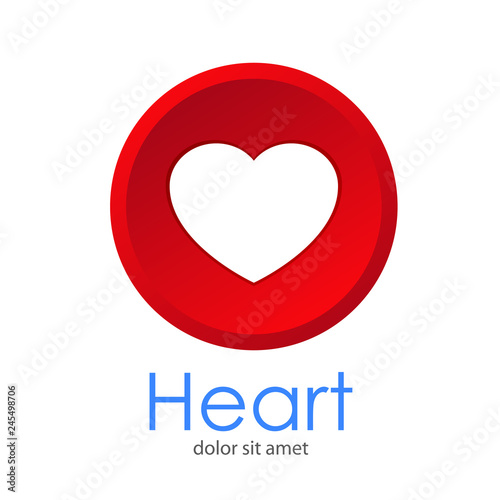 Logotipo abstracto con texto Heart con círculo con corazón en espacio negativo en gradiente rojo
