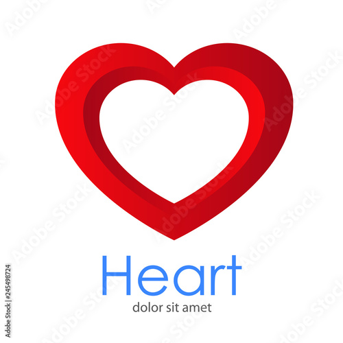 Logotipo abstracto con texto Heart con corazón con espacio negativo en gradiente rojo