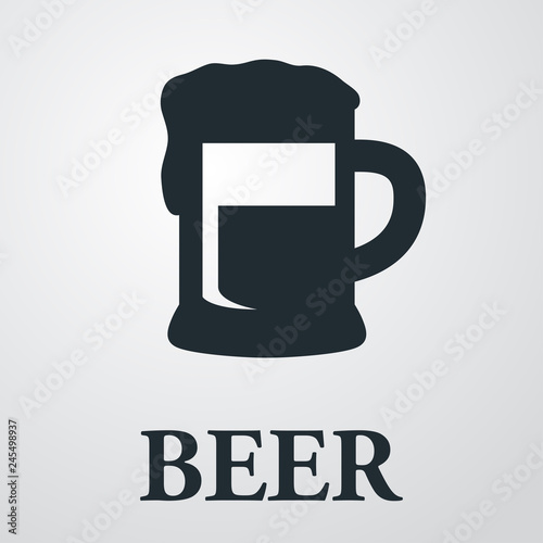 Logotipo con texto BEER con silueta de jarra de cerveza en fondo gris