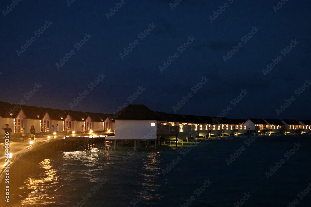 Night time at beach resort Maldives 