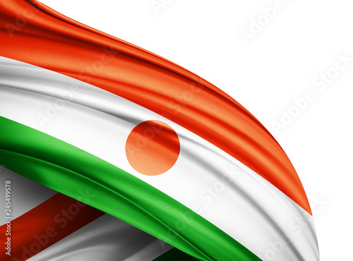 Niger flag of silk with copyspace for your text or images and white background -3D illustration
