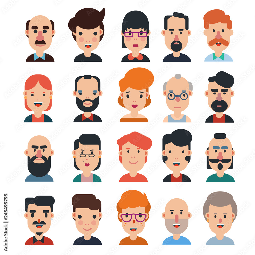 Set of 20 flat avatars icons. Set of 20 flat avatars icons.