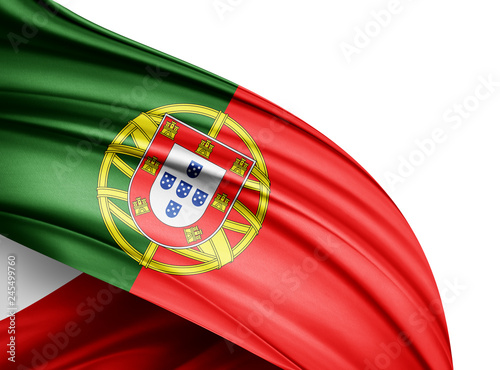 Portugal flag of silk with copyspace for your text or images and white background-3D illustration