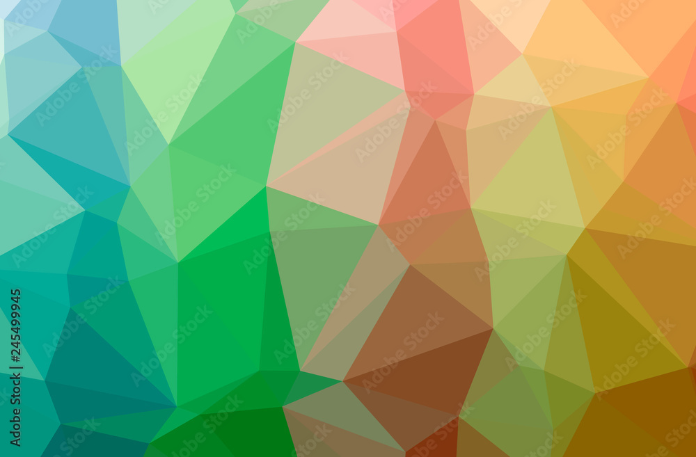 Obraz premium Illustration of abstract Green, Orange horizontal low poly background. Beautiful polygon design pattern.