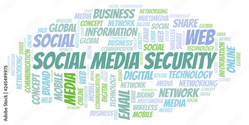 Fototapeta premium Social Media Security word cloud.