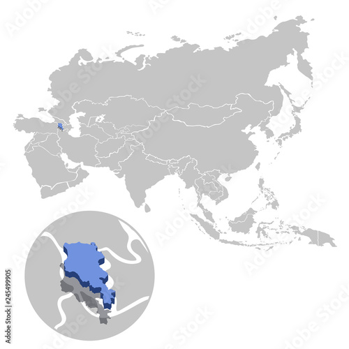 Vector illustration of Armenia in blue on the grey model of Asia map with zooming replica of country