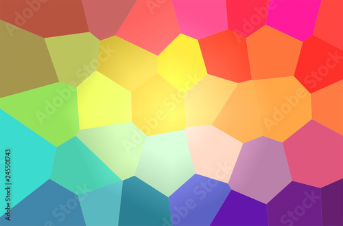 Abstract illustration of red, green, purple and blue bright giant hexagon background.