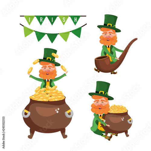 set st patrick man with cauldron and coins