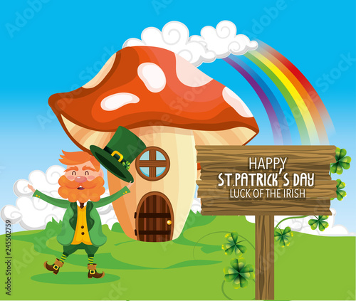 st patrick man with fungus house and rainbow
