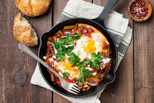 Shakshuka, Fried Eggs in Tomato Sauce for breakfast.