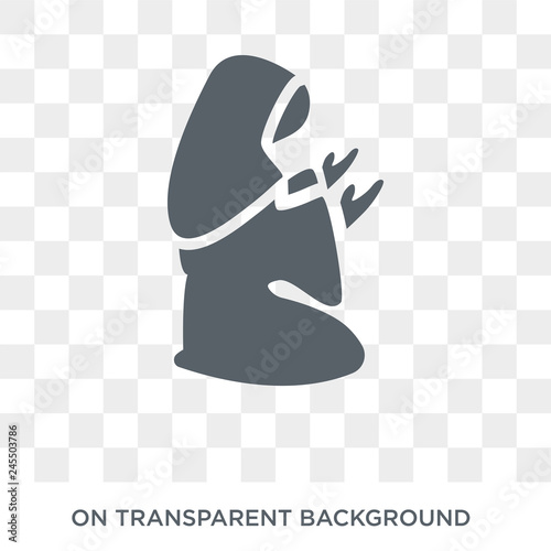 Muslim Woman Praying icon. Trendy flat vector Muslim Woman Praying icon on transparent background from Religion  collection. High quality filled Muslim Woman Praying symbol use for web and mobile