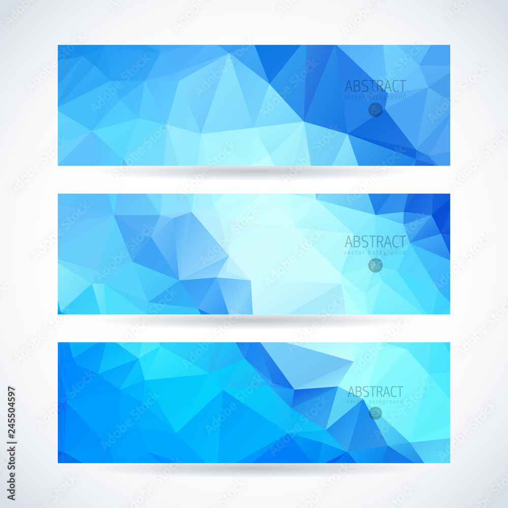 Vector blue ice design template set of banner, header for website with triangle geometric background