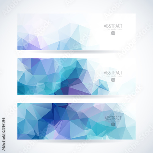 Vector blue ice design template set of banner, header for website with triangle geometric background