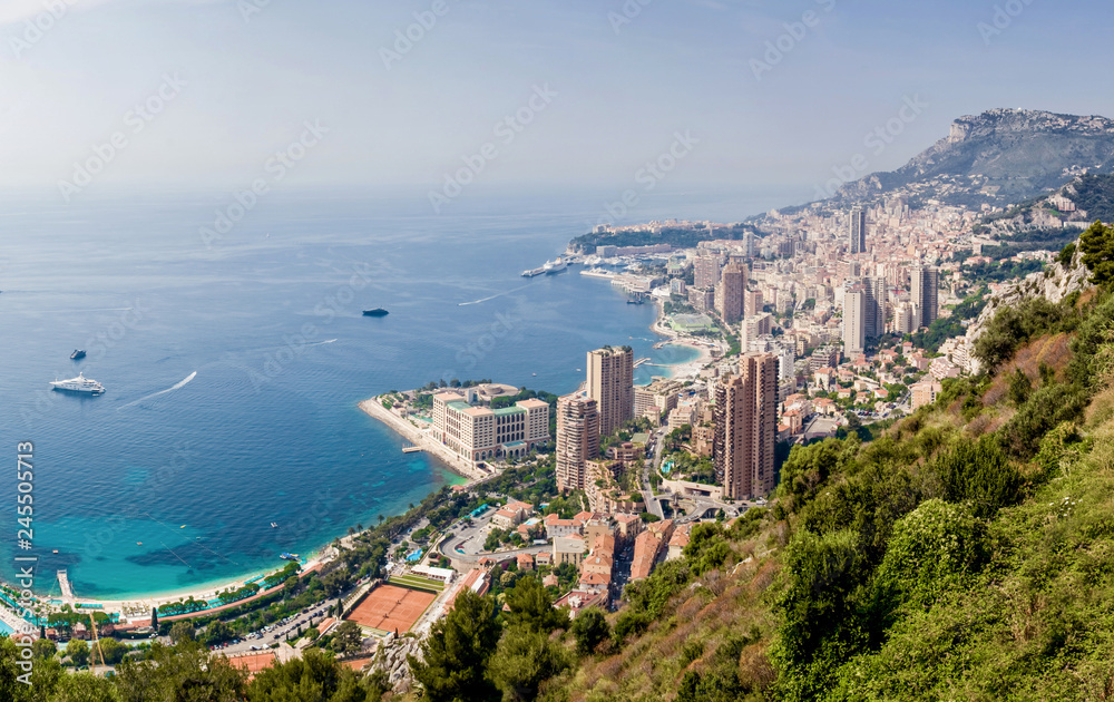 Panoramic view of the city of Monte Carlo in Monaco on the Mediterranean Sea