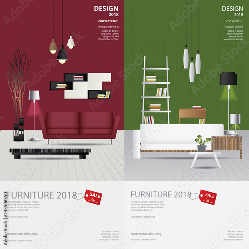 2 Vertical Banner Furniture Sale Design Template Vector Illustration