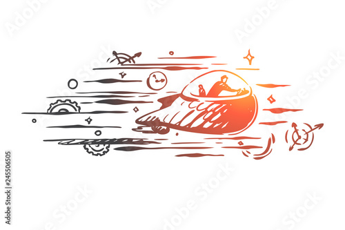 Time machine, time, travel, future, past concept. Hand drawn isolated vector.
