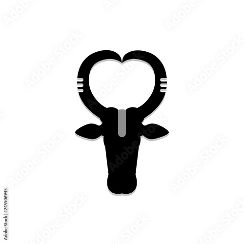 the vector image a logo of black color in the form of the head of a bull full face with cuts on horns and a gray strip in the middle of a forehead