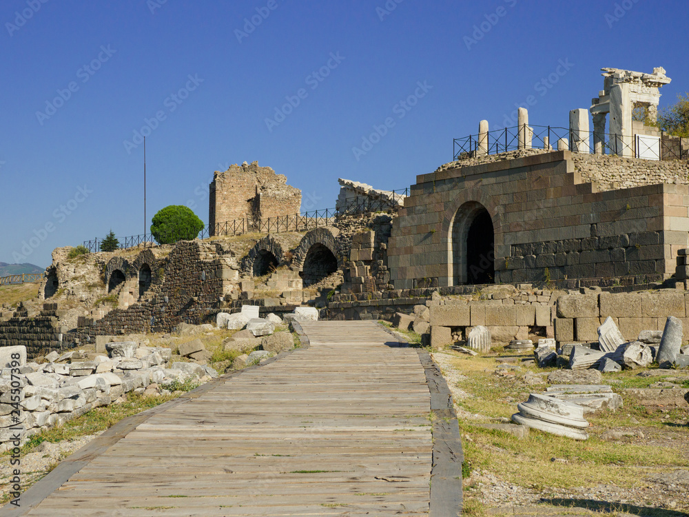 The entrance to the ruins of Greek ancient city of Pergamum, Izmir Province,  Turkey