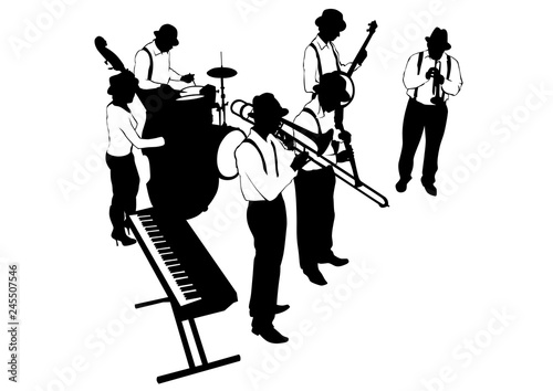 Music man whit brass band on white background