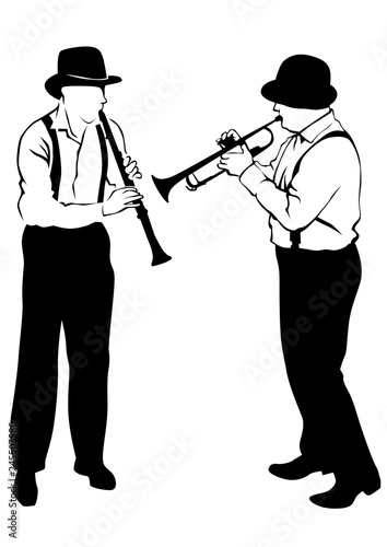 Music man whit brass band on white background