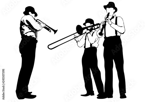 Music man whit brass band on white background