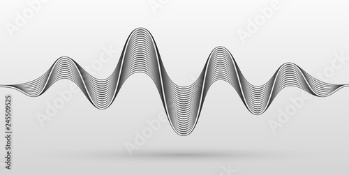 Vector sound waves stylized with bended metallic stripes. Dynamic equalizer visual effect.