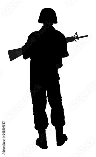 Army soldier's with rifle vector silhouette isolated on white background. (Memorial day, Veteran's day, 4th july, Independence day). Special force member. Foreign legion commander captain. Military.