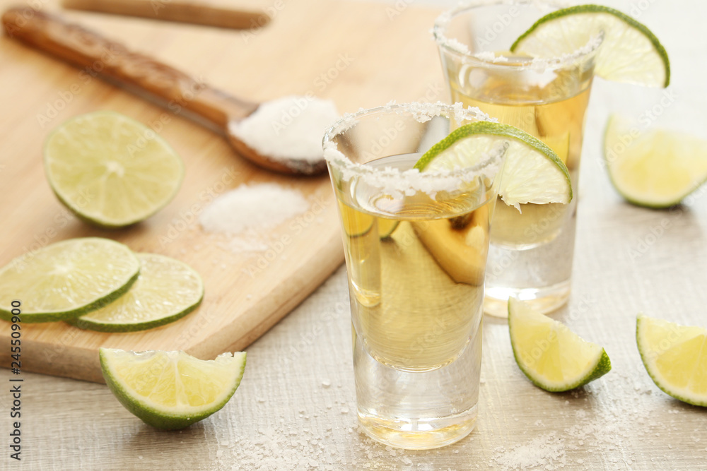Tequila shots with lime	