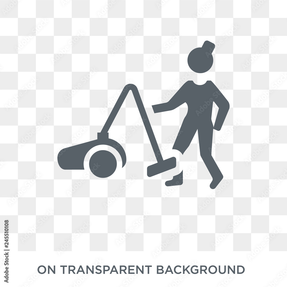 Vacuum cleaning icon. Trendy flat vector Vacuum cleaning icon on transparent background from People collection. High quality filled Vacuum cleaning symbol use for web and mobile Vacuum cleaning icon. Trendy flat vector Vacuum cleaning icon on transparent background from People collection. High quality filled Vacuum cleaning symbol use for web and mobile