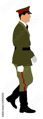 Army soldier ceremony walking vector illustration isolated on white background. (Memorial day, Veteran's day, 4th of july, Independence day).  Soldier saluting in uniform on defile. WW2 member.