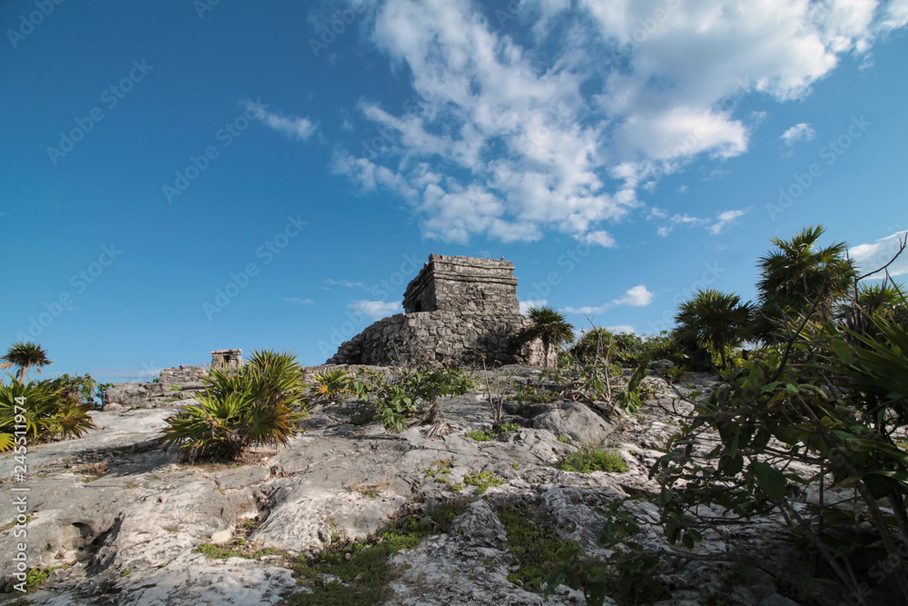 the temple of  the God of wind  in Tulum archaeological site of mayan civilization