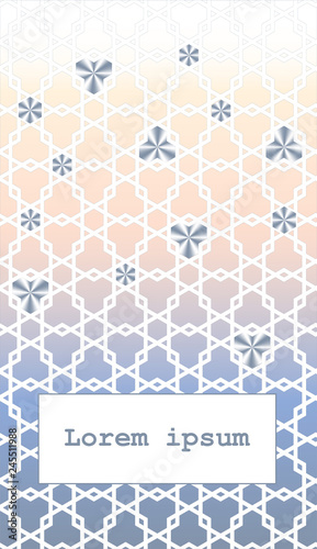 Arabian vector template of modern card for invitation, celebration, save the date, poster, announcement with holographic patches