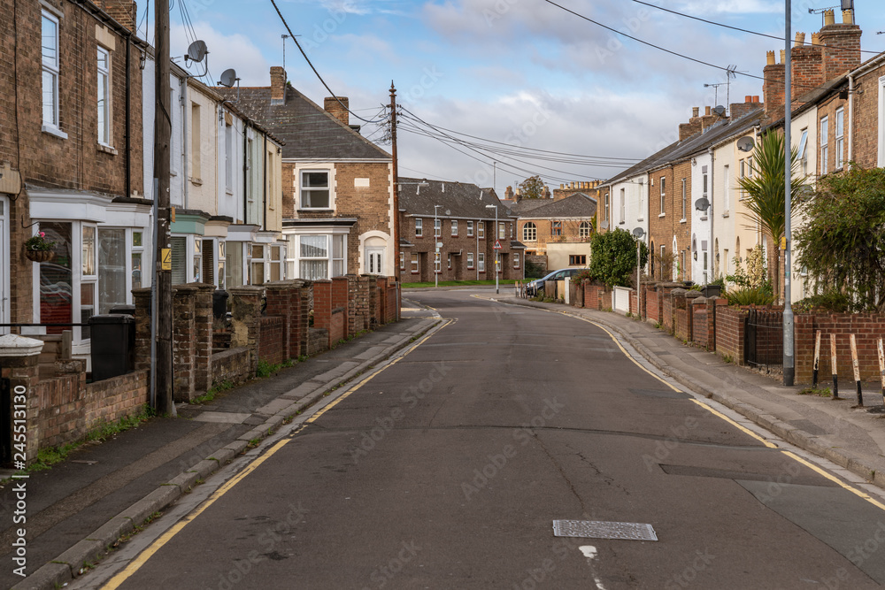 Houses in a street in Taunton, Somerset, England, UK