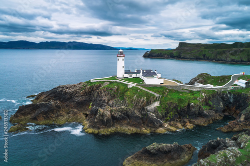 Aerial view of the Fanad Head Lighthouse in Ireland photo