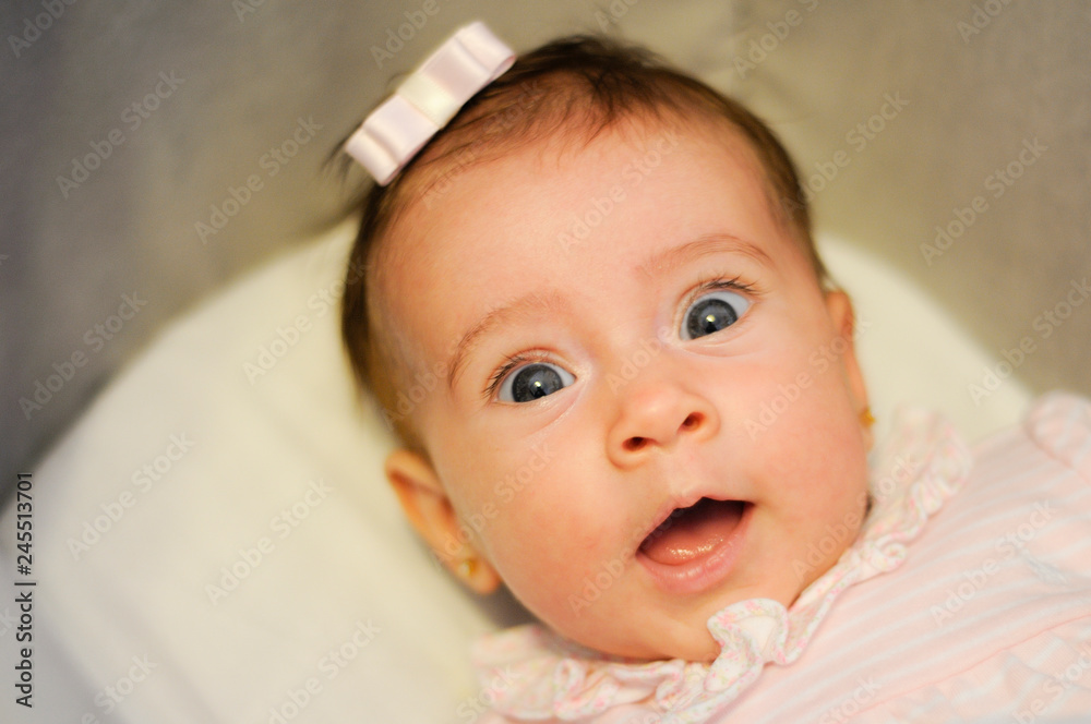 Little baby girl with surprise expression on her face Little baby girl with surprise expression on her face