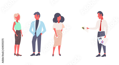hr man holding cv form resume choosing group business people hiring interview curriculum vitae recruitment candidate job position concept flat doodle horizontal isolated
