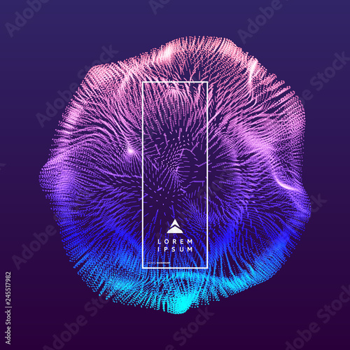 3d abstract sphere. Array with dynamic particles. Modern science and technology element. Vector illustration.