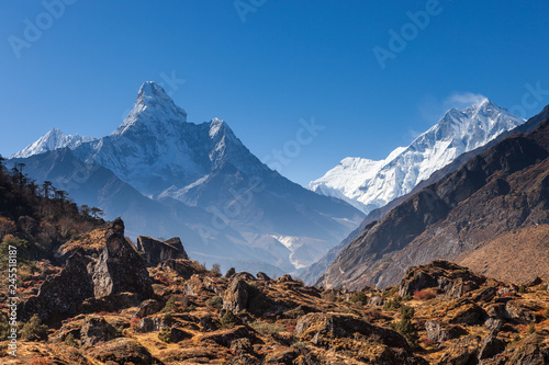 Himalayas mountain range in Sagarmatha National Park, Nepal. Fair photo. photo