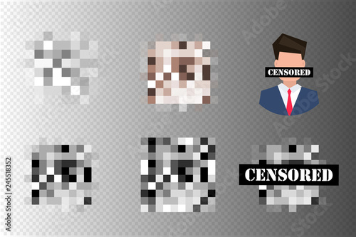 Pixel censored signs. Black censor bar concept. Censorship rectangle. 