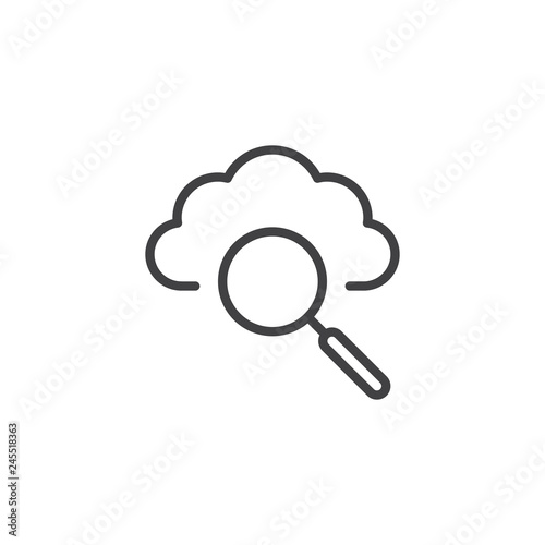 Computing Cloud Search line icon. linear style sign for mobile concept and web design. Magnifying glass with cloud outline vector icon. Symbol, logo illustration. Pixel perfect vector graphics