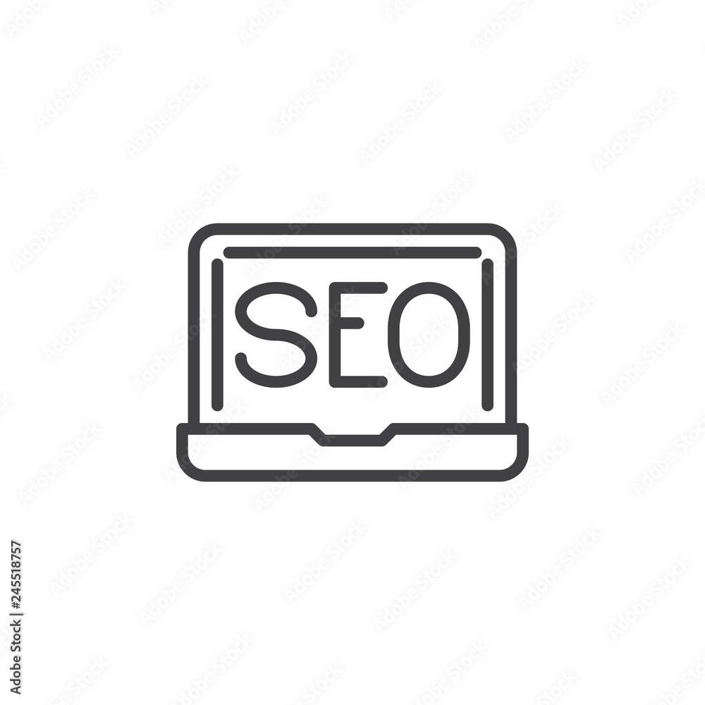 SEO laptop screen line icon. linear style sign for mobile concept and web design. Seo monitoring computer outline vector icon. Symbol, logo illustration. Pixel perfect vector graphics SEO laptop screen line icon. linear style sign for mobile concept and web design. Seo monitoring computer outline vector icon. Symbol, logo illustration. Pixel perfect vector graphics