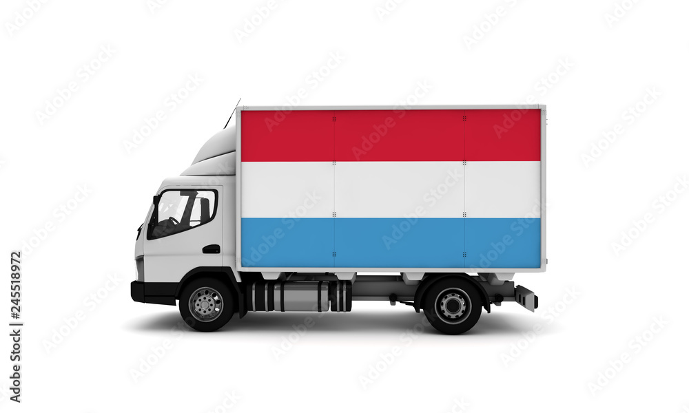 Delivery van with Luxembourg flag. logistics concept Delivery van with Luxembourg flag. logistics concept