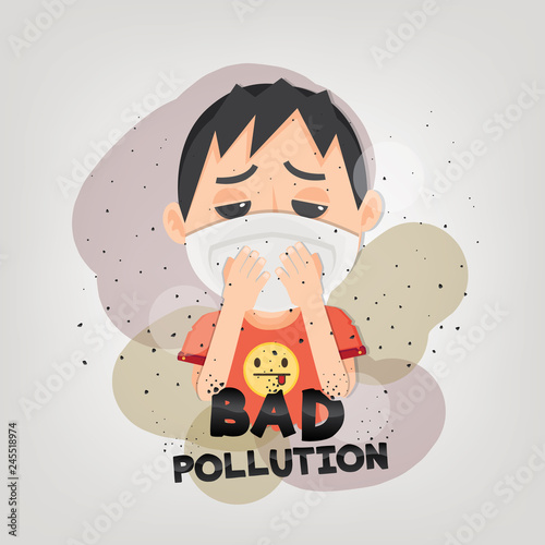 Manl is wearing n95 mask to protect outdoor air pollution. PM 2.5 in dust meter.