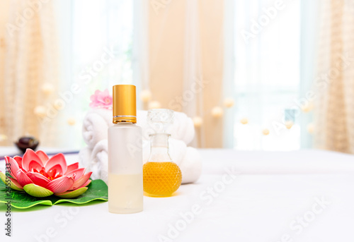 Tropical spa treatment massage setting product with rolled, towel, compress balls ,Ingredients for cosmetics, body massage and thai spa.
