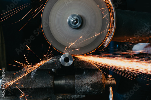 sparks from cutting metal with a circular saw