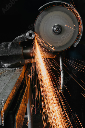 sparks from cutting metal with a circular saw